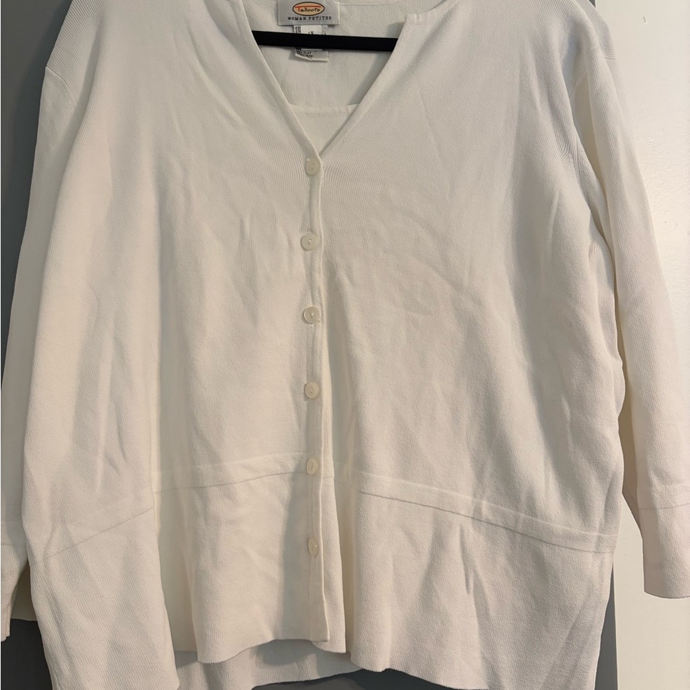 Talbots Ivory Button-Front Lightweight Cardigan